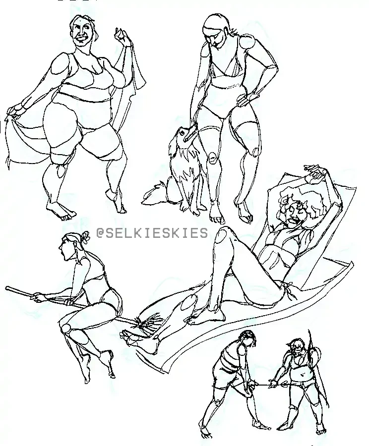 five line drawings of six different people of various ethnicities, body types, and genders